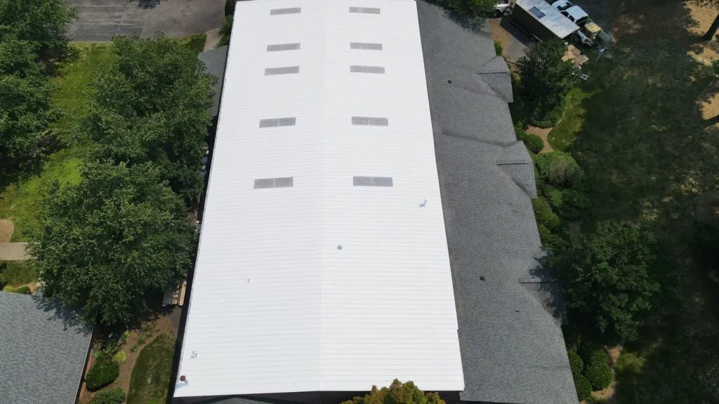 This industrial roof features a white