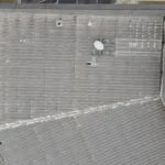 aerial view of a metallic roof structure