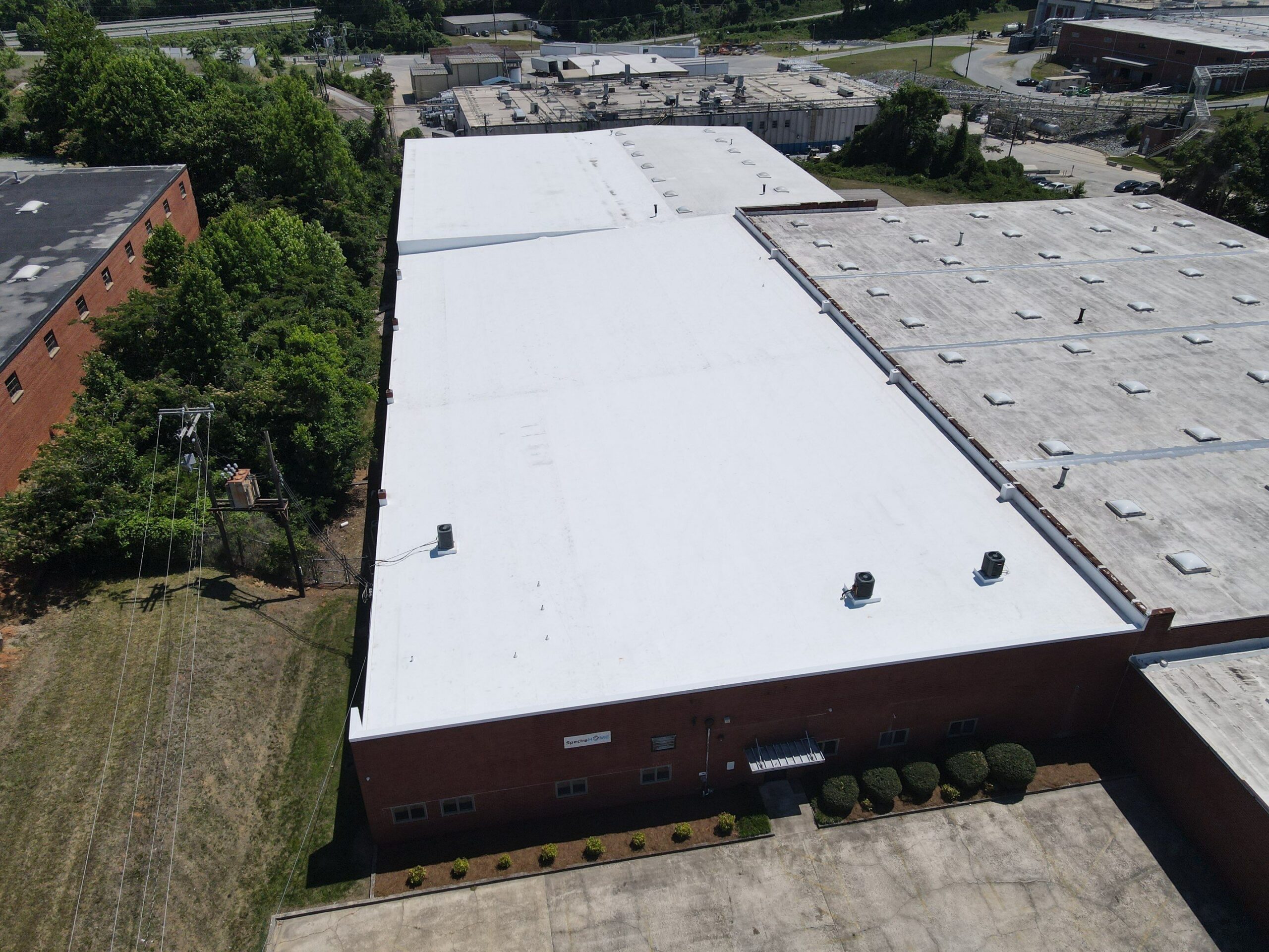 Drone overview of completed TPO roof replacement