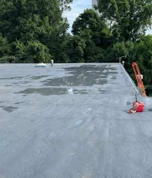 commercial flat roof undergoing a coating or restoration process