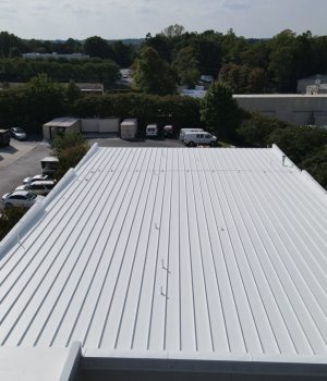commercial metal roof, likely a standing seam system